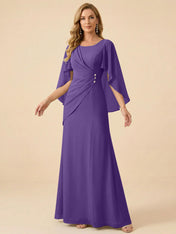 Sage Green Chiffon Beaded Mother of the Bride Dress with Cape Sleeves