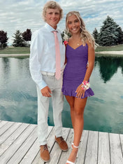 Cute Sheath Satin Short Homecoming Dress with Ruffles