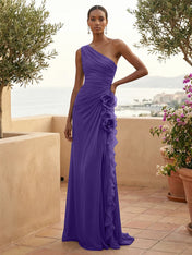 One Shoulder Pleat Mermaid A Line Ruffle Evening Dresses