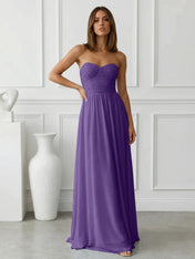 Light Blue Sweetheart Chiffon A Line Maxi Dress with Pleat