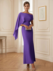 Elegant Mint Green One-Shoulder Chiffon Mermaid Formal Evening Dress with Cape and Ruffles