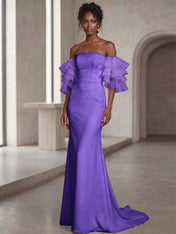White Mermaid Off the Shoulder Ruffled Long Wedding Reception Dress