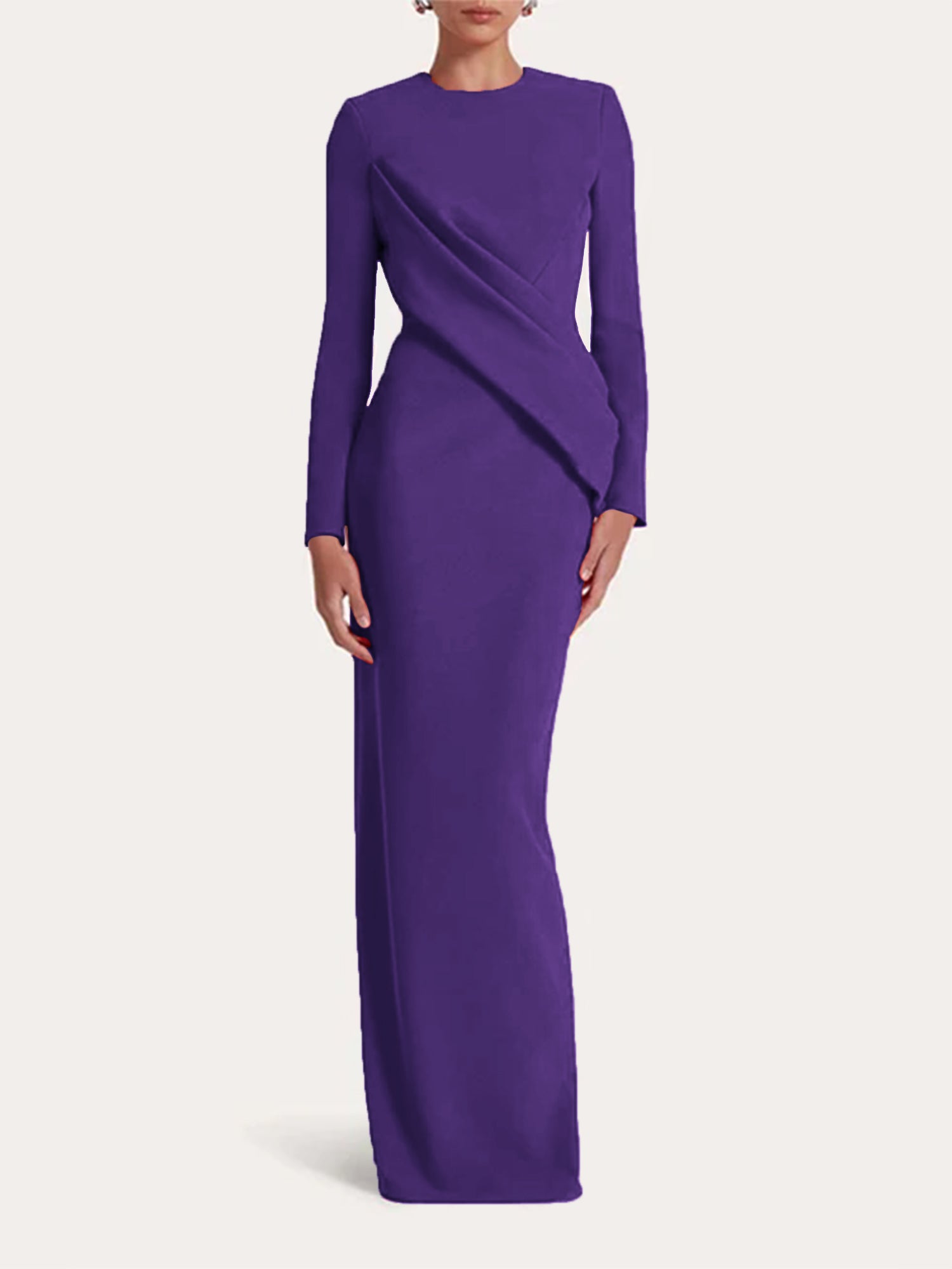 Red Sheath/Column Scoop Long Sleeves Chiffon Floor-Length Ruffles Formal Dress