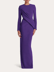 Red Sheath/Column Scoop Long Sleeves Chiffon Floor-Length Ruffles Formal Dress