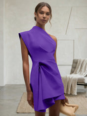 Purplish blue Ruched One Shoulder Sleeveless A-line Mini Homecoming Dress