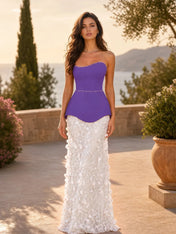 Beaded Peplum Strapless Blush Floral Sequin Evening Dresses
