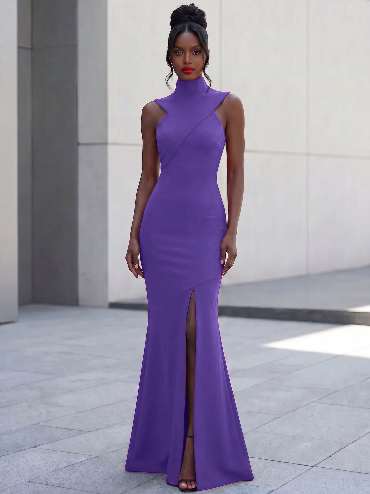 High-Neck Cross-Bodice Sleeveless Maxi Dress