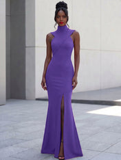 High-Neck Cross-Bodice Sleeveless Maxi Dress