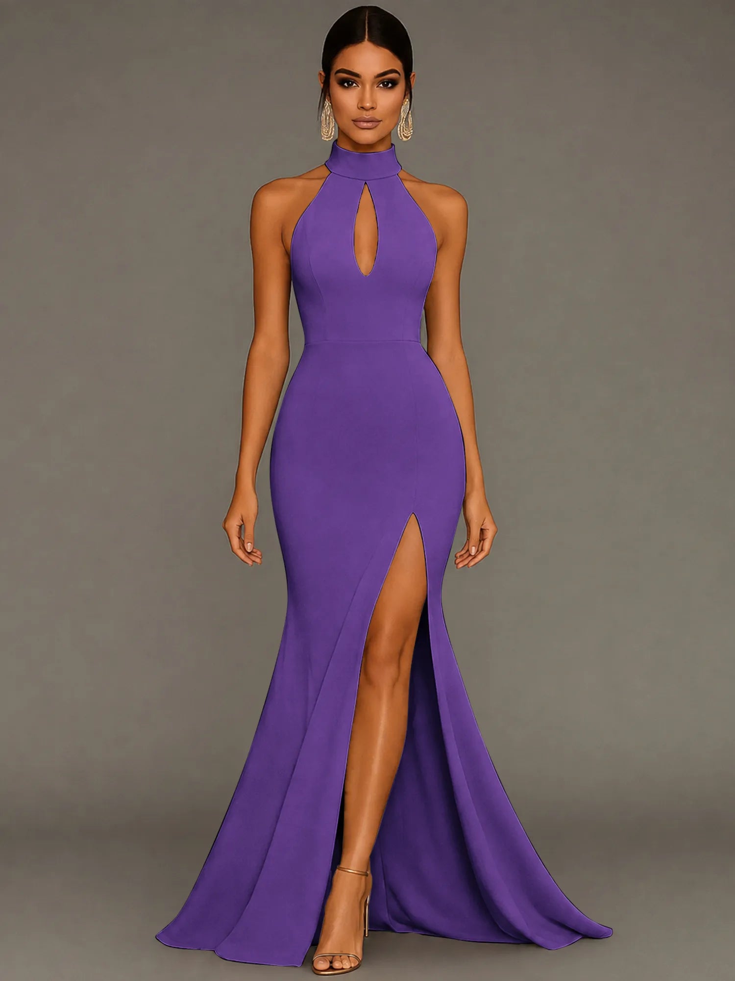 Mermaid Halter Neck Satin Formal Dress with Slit