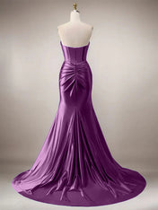 Purple Mermaid Strapless Sweetheart Corset Long Prom Dress with Slit