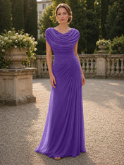 Cowl Neck Mermaid Evening Dresses with Flowing Floor-Length Skirt