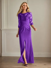 Robe fourreau en crêpe extensible prune pour mère de la mariée 