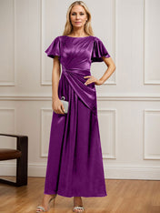 A-line Scoop Ankle-Length Stretch Satin Mother of the Bride Dress With Pleated Beading