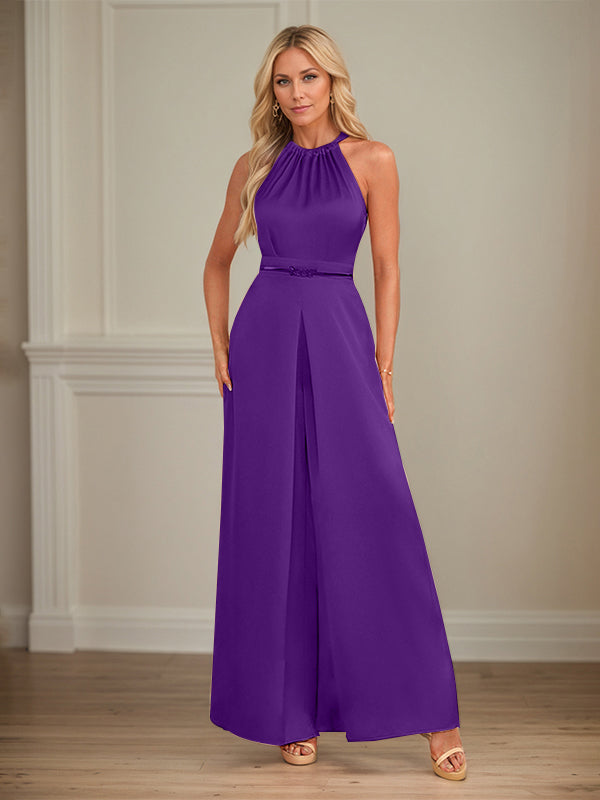 Jumpsuits Halter Floor-Length Satin Wedding Dress