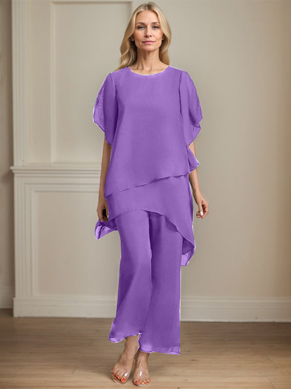 Pantsuit Scoop Ankle-Length Chiffon Mother of the Bride Dress