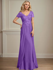 A-line V-Neck Floor-Length Chiffon Lace Mother of the Bride Dress