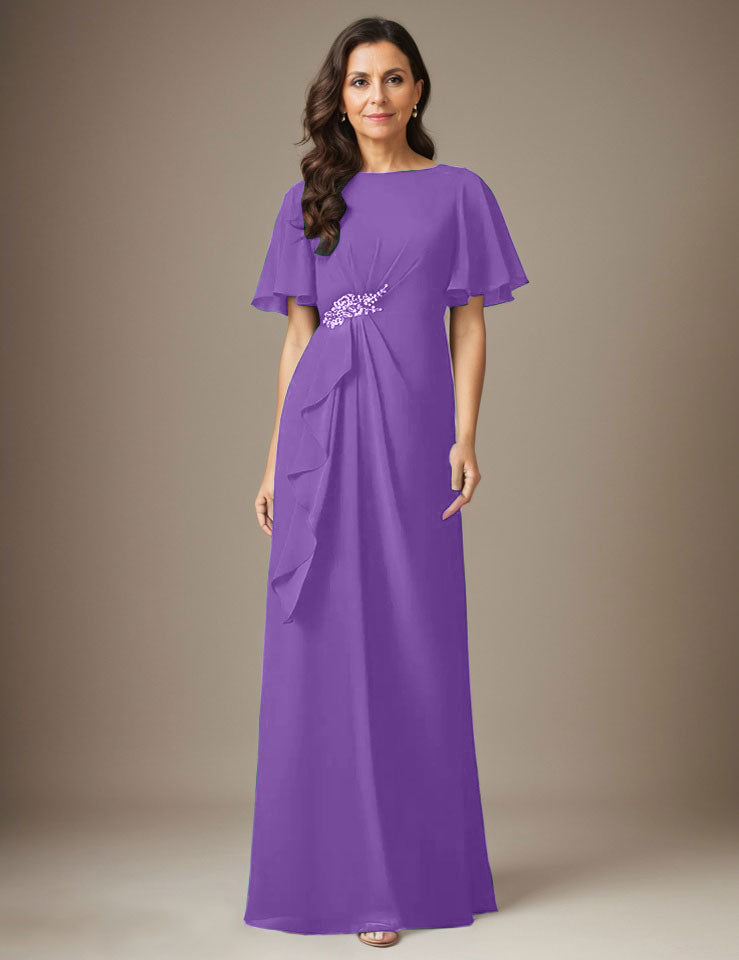 Robe fourreau en mousseline de soie bleu marine foncé avec perles