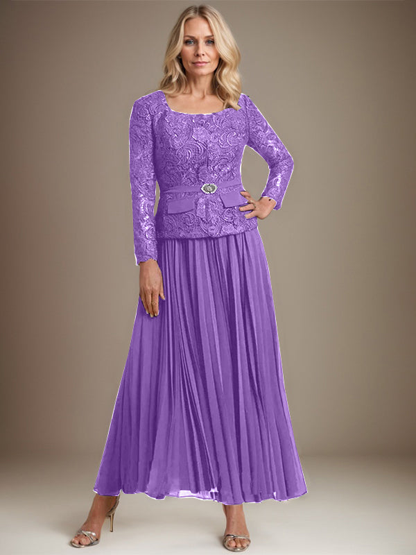 A-line Square Ankle-Length Chiffon Mother of the Bride Dress With Pleated