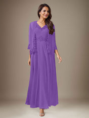 Plum A-Line Sequins Chiffon Dress