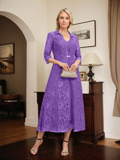 A-line V-Neck Tea-Length Chiffon Mother of the Bride Dress