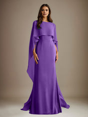 Sheath/Column Boatneck Floor-Length Chiffon Mother of the Bride Dress With Cascading Ruffles