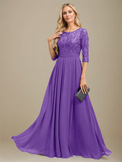 A-Line Scoop Floor-Length Lace Chiffon Mother Of the Bride Dress With Sequins Applique