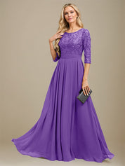 A-Line Scoop Floor-Length Lace Chiffon Mother Of the Bride Dress With Sequins Applique