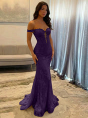 Sparkly Off the Shoulder Mermaid Corset Long Prom Dress