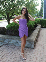 Light Blue Spaghetti Straps Sequin Short Homecoming Dress with Crystals