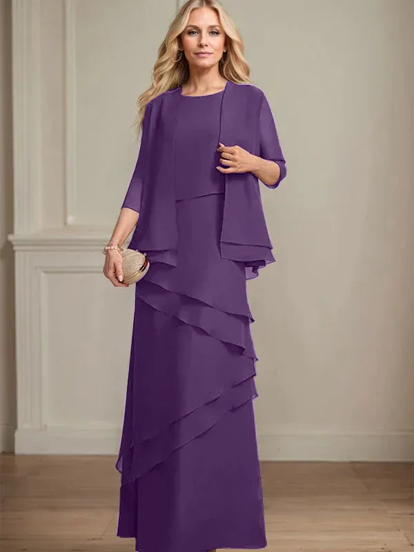 Sheath Scoop Floor-Length Chiffon Mother of the Bride Dress