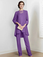 Chiffon Long Sleeves Mother Of The Bride Pantsuits With Jacket