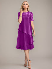 A-Line Scoop Knee-Length Mother of the Bride Dress With Applique & Sequins