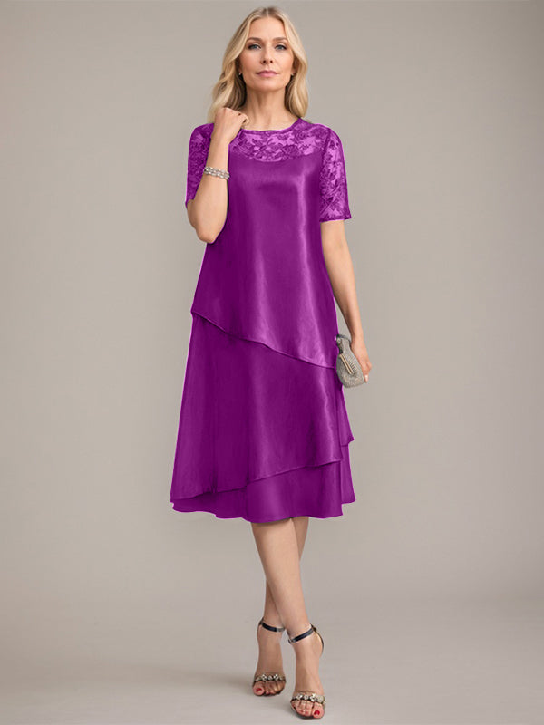 A-Line Scoop Knee-Length Mother of the Bride Dress With Applique & Sequins
