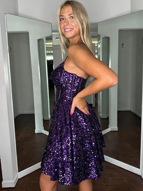 purple short homecoming dresses Floral Sequins Lace Backless Short Homecoming Dress Sparkly Short Prom  Dress ARD3128