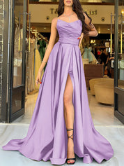 Black A Line Strapless Satin Long Prom Dresses With Slit