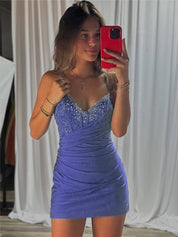 Purple Beaded V Neck Corset Bodice Homecoming Dress