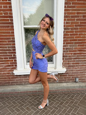 Purple Bodycon One Shoulder Satin Tight Homecoming Dress with Appliques