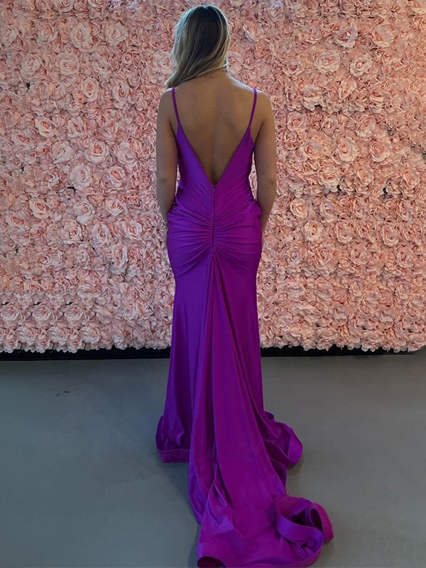 Sparkly Mermaid Spaghetti Straps Purple Long Party Dress with Beading main image 0