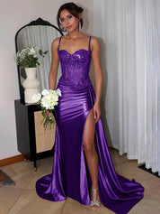 Green Mermaid Spaghetti Straps Bodice Long Prom Dress with Beads