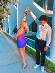 Purple One Shoulder Satin Tight Homecoming Dress