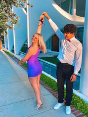 Purple One Shoulder Satin Tight Homecoming Dress