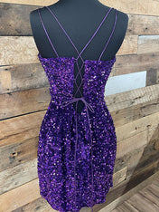 Purple Sequin Glitters Bodycon Short Homecoming Party Dress