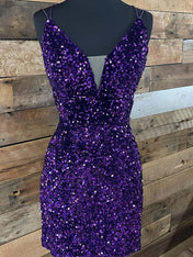 Purple Sequin Glitters Bodycon Short Homecoming Party Dress