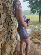 Purple Strapless Sequin Bodycon Short Homecoming Dress