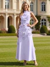 3D Floral High Neck Sleeveless Maxi Dress