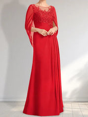 Robe de mère de la mariée trapèze en mousseline de soie et dentelle, longueur au sol, avec décolleté en V et paillettes plissées