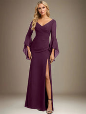 Sheath/Column V-Neck Floor-Length Chiffon Dress With Pleated