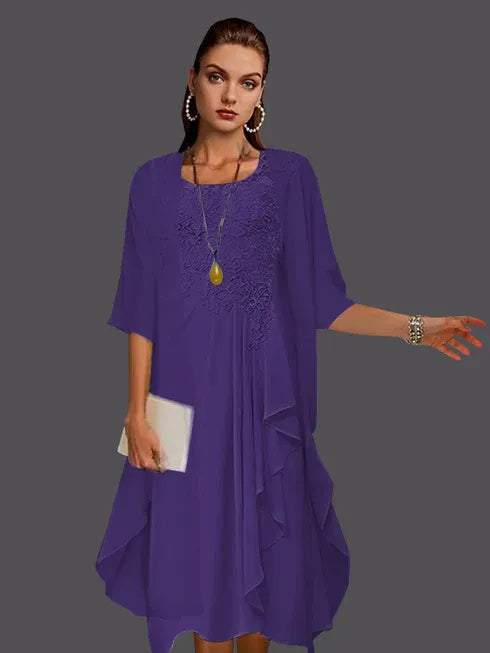 Two Piece A-Line Chiffon Lace Sleeveless Jacket Dresses with Pleats Appliques