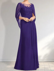 Robe de mère de la mariée trapèze en mousseline de soie et dentelle, longueur au sol, avec décolleté en V et paillettes plissées