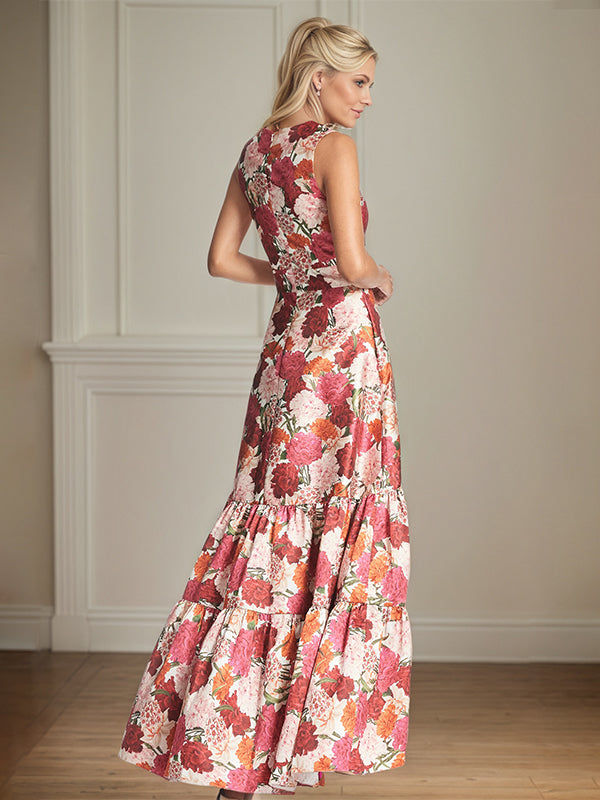 A-Line V-Neck Red Floral Mother of the Bride Dress